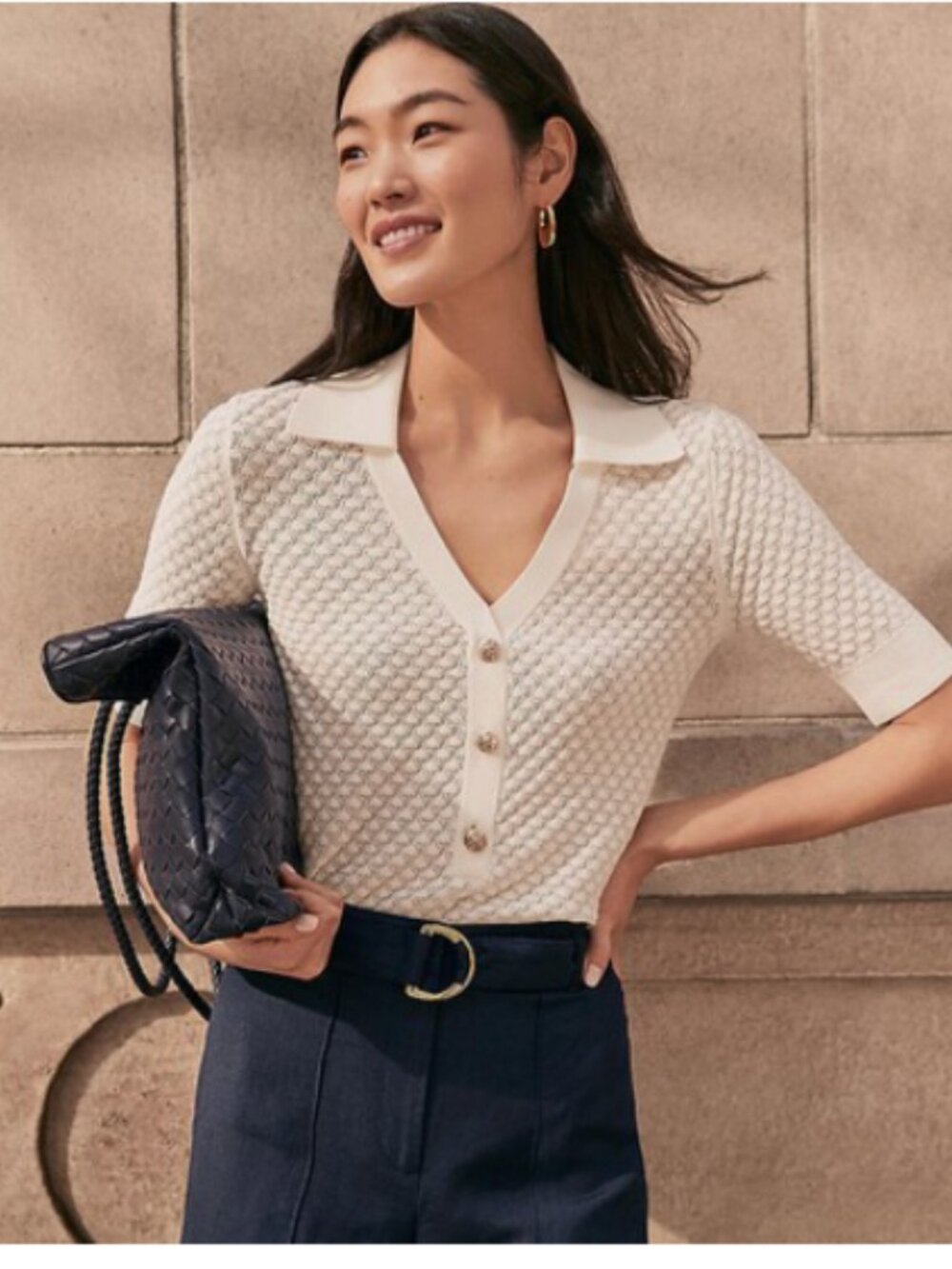 NWT Ann Taylor Cream Pointelle Sweater Top Small